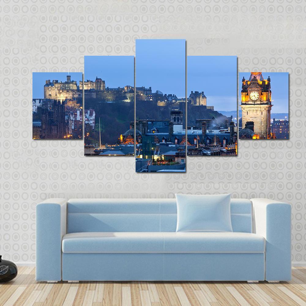 Edinburgh Castle Canvas Wall Art-5 Star-Gallery Wrap-62" x 32"-Tiaracle