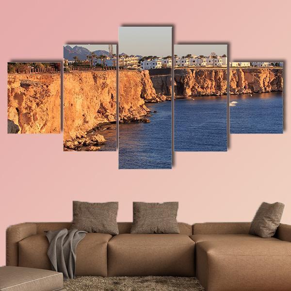 Egyptian Hotel From Red Sea Canvas Wall Art-5 Star-Gallery Wrap-62" x 32"-Tiaracle