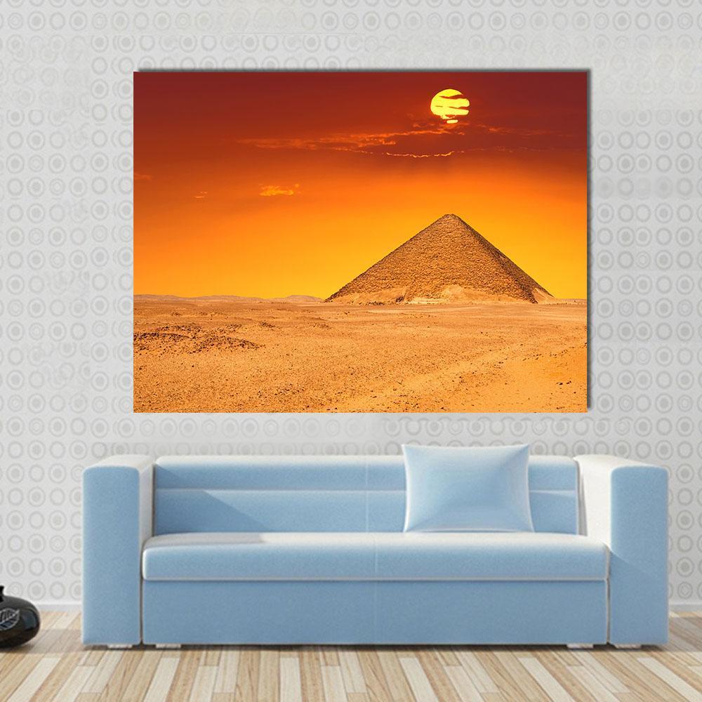 Egyptian Pyramid Under Red Sky Canvas Wall Art-1 Piece-Gallery Wrap-48" x 32"-Tiaracle