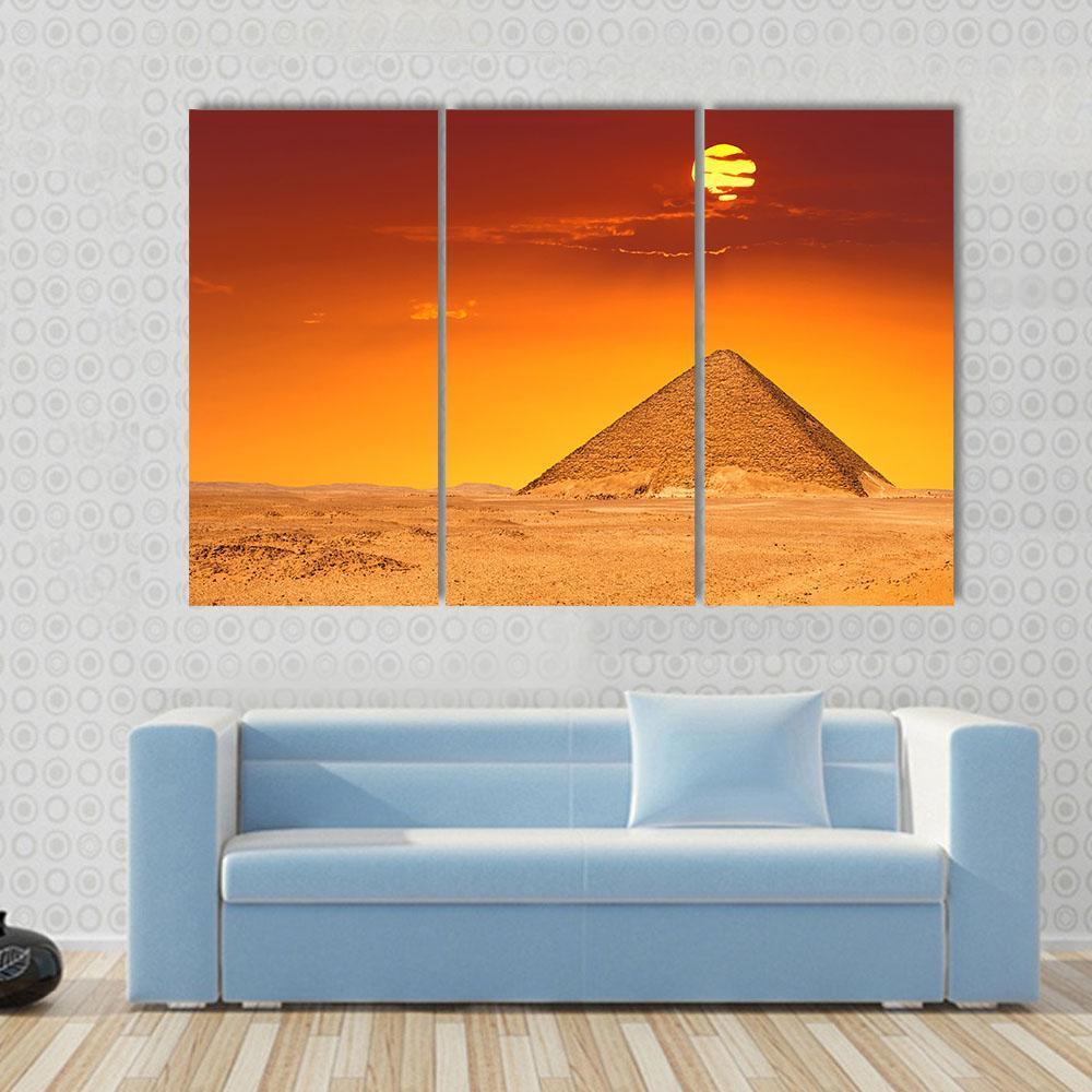 Egyptian Pyramid Under Red Sky Canvas Wall Art-3 Horizontal-Gallery Wrap-37" x 24"-Tiaracle