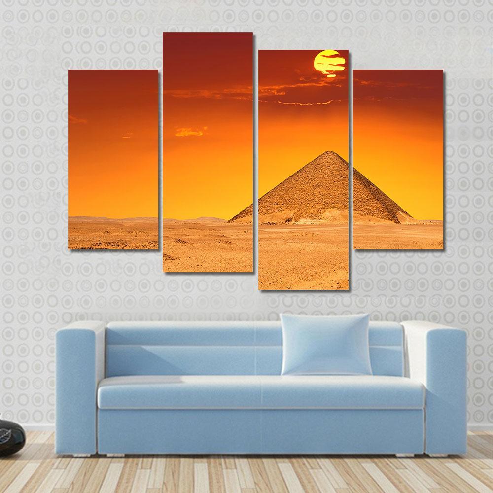 Egyptian Pyramid Under Red Sky Canvas Wall Art-4 Pop-Gallery Wrap-50" x 32"-Tiaracle