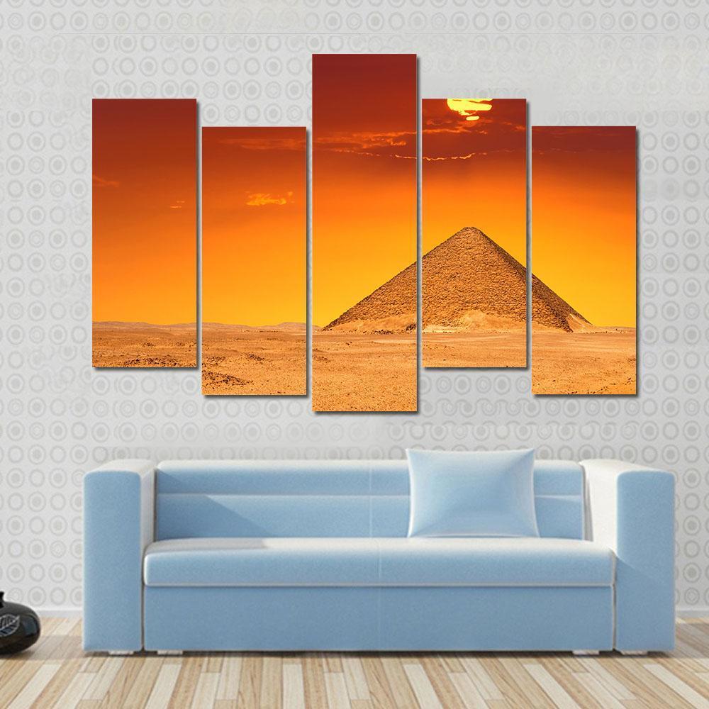 Egyptian Pyramid Under Red Sky Canvas Wall Art-5 Pop-Gallery Wrap-47" x 32"-Tiaracle