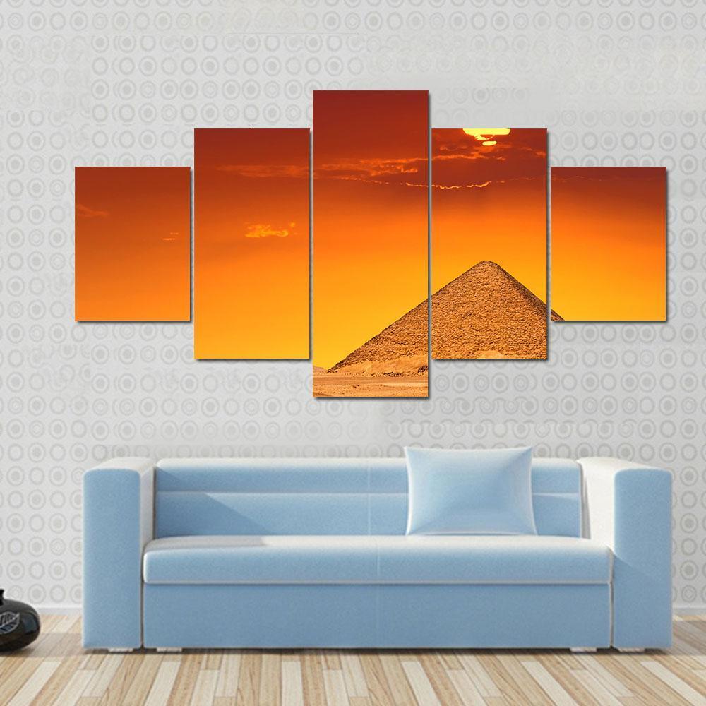 Egyptian Pyramid Under Red Sky Canvas Wall Art-5 Star-Gallery Wrap-62" x 32"-Tiaracle