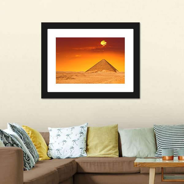 Egyptian Pyramid Under Red Sky Canvas Wall Art-1 Piece-Framed Print-20" x 16"-Tiaracle