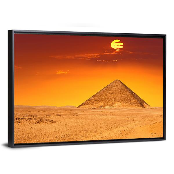 Egyptian Pyramid Under Red Sky Canvas Wall Art-3 Horizontal-Gallery Wrap-25" x 16"-Tiaracle