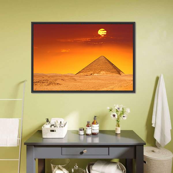 Egyptian Pyramid Under Red Sky Canvas Wall Art-3 Horizontal-Gallery Wrap-25" x 16"-Tiaracle