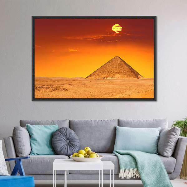 Egyptian Pyramid Under Red Sky Canvas Wall Art-3 Horizontal-Gallery Wrap-25" x 16"-Tiaracle