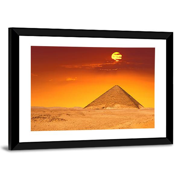 Egyptian Pyramid Under Red Sky Canvas Wall Art-3 Horizontal-Gallery Wrap-25" x 16"-Tiaracle