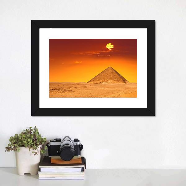 Egyptian Pyramid Under Red Sky Canvas Wall Art-3 Horizontal-Gallery Wrap-25" x 16"-Tiaracle