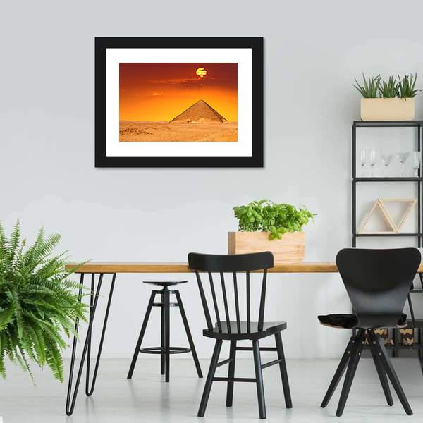 Egyptian Pyramid Under Red Sky Canvas Wall Art-3 Horizontal-Gallery Wrap-25" x 16"-Tiaracle