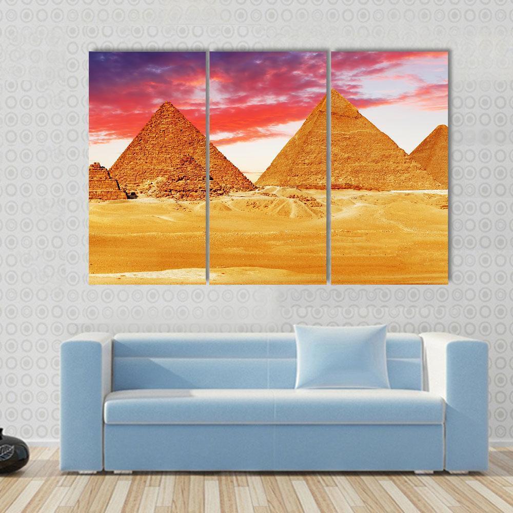 Egyptian Pyramids Canvas Wall Art-3 Horizontal-Gallery Wrap-37" x 24"-Tiaracle