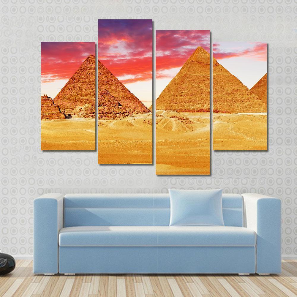 Egyptian Pyramids Canvas Wall Art-4 Pop-Gallery Wrap-50" x 32"-Tiaracle