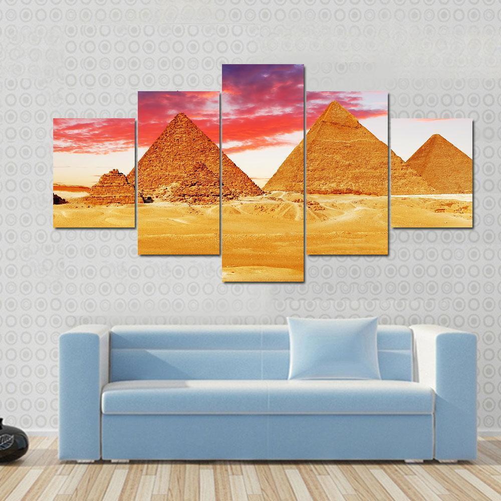 Egyptian Pyramids Canvas Wall Art-5 Star-Gallery Wrap-62" x 32"-Tiaracle