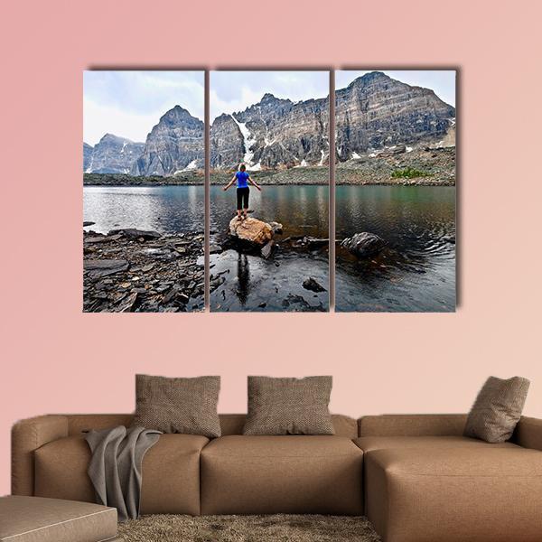 Blond Woman By Alpine Lake Canvas Wall Art-3 Horizontal-Gallery Wrap-37" x 24"-Tiaracle