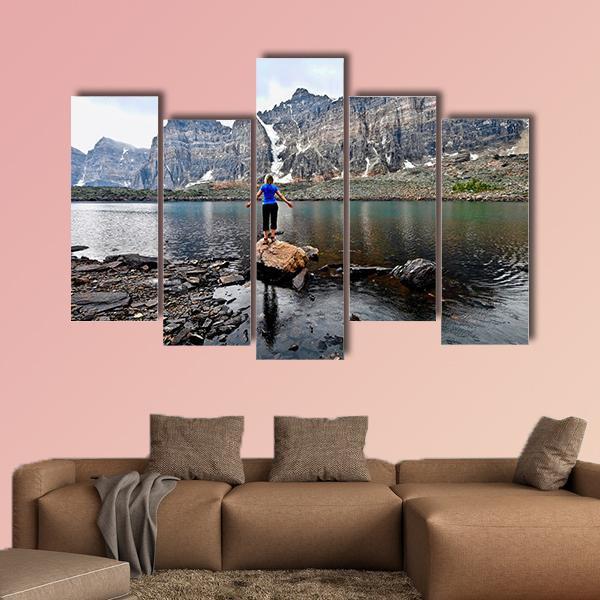 Blond Woman By Alpine Lake Canvas Wall Art-5 Pop-Gallery Wrap-47" x 32"-Tiaracle