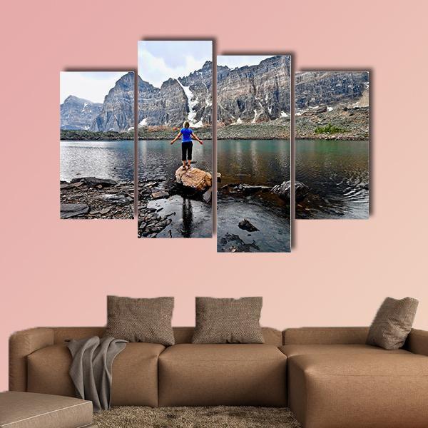 Blond Woman By Alpine Lake Canvas Wall Art-4 Pop-Gallery Wrap-50" x 32"-Tiaracle