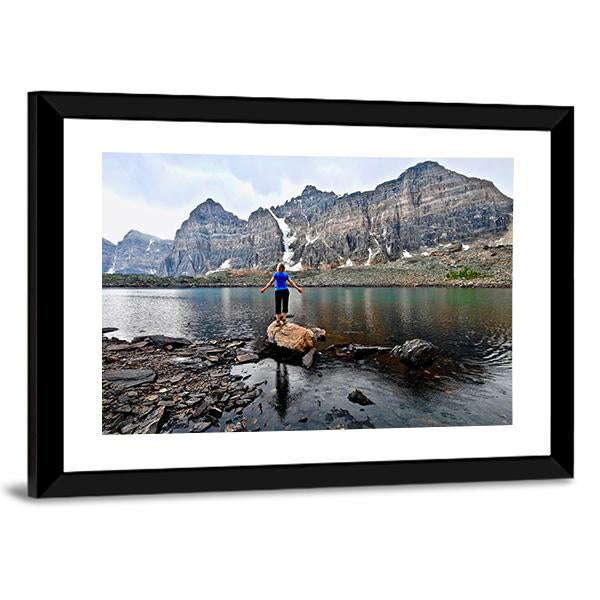 Blond Woman By Alpine Lake Canvas Wall Art-3 Horizontal-Gallery Wrap-25" x 16"-Tiaracle