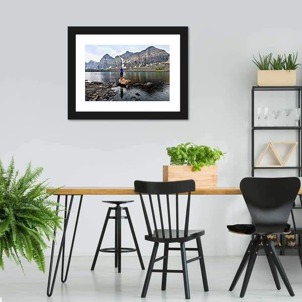 Blond Woman By Alpine Lake Canvas Wall Art-3 Horizontal-Gallery Wrap-25" x 16"-Tiaracle