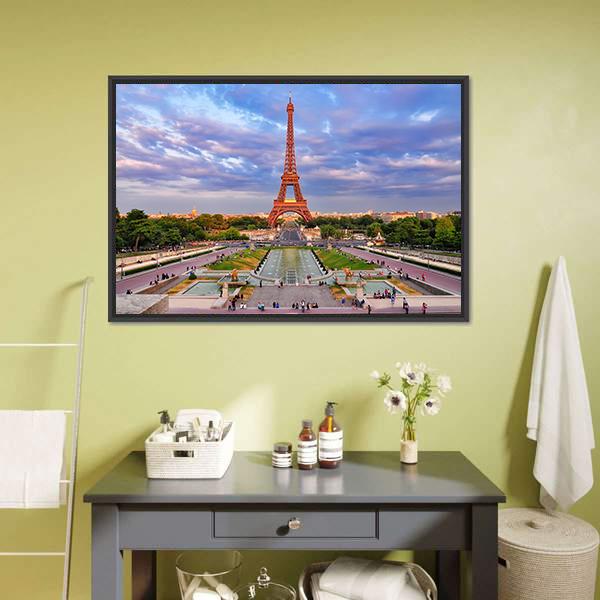 Eiffel Tower At Cloudy Sunset Canvas Wall Art-5 Horizontal-Gallery Wrap-22" x 12"-Tiaracle