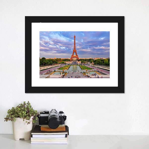 Eiffel Tower At Cloudy Sunset Canvas Wall Art-5 Horizontal-Gallery Wrap-22" x 12"-Tiaracle