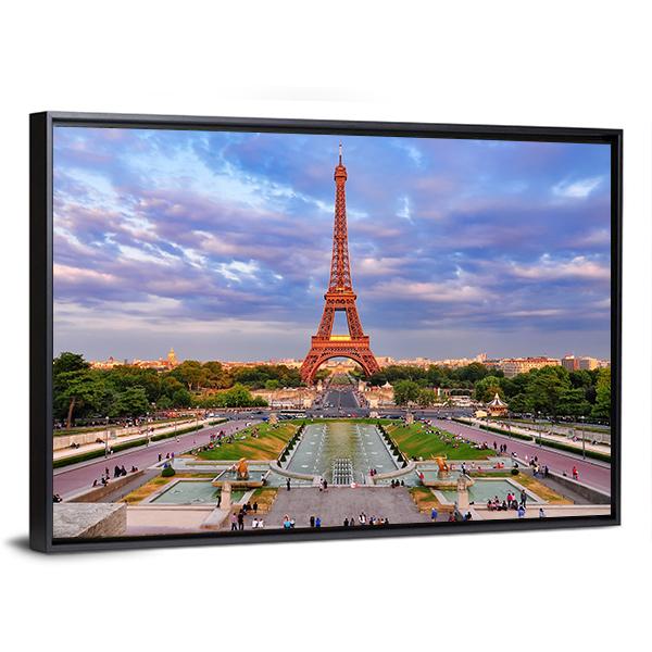 Eiffel Tower At Cloudy Sunset Canvas Wall Art-5 Horizontal-Gallery Wrap-22" x 12"-Tiaracle