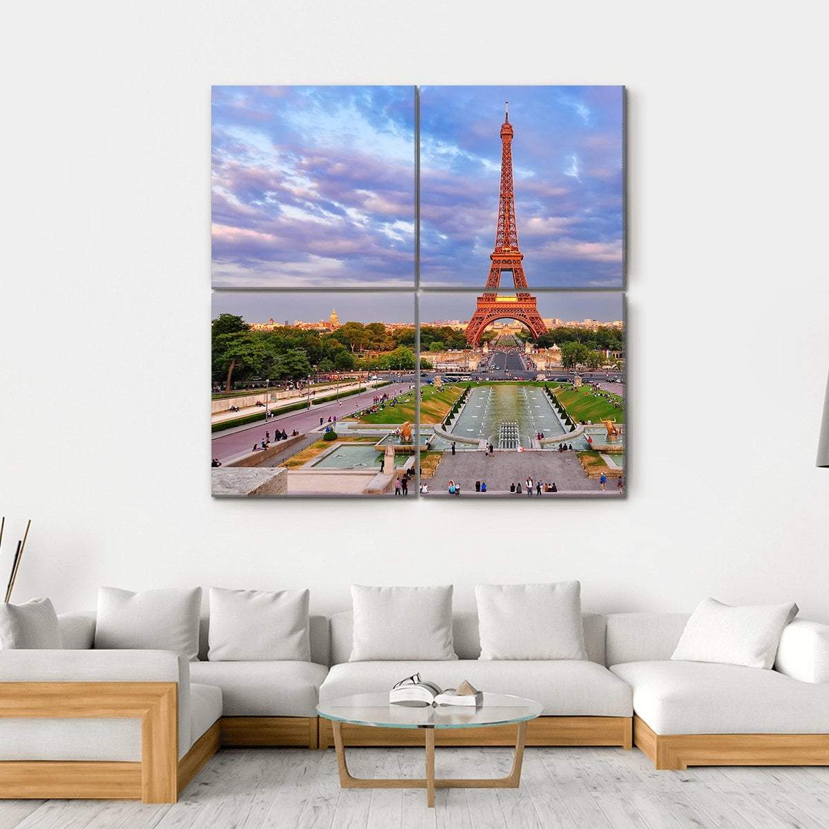 Eiffel Tower At Cloudy Sunset Canvas Wall Art-4 Square-Gallery Wrap-17" x 17"-Tiaracle