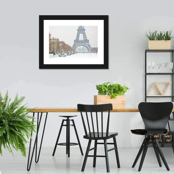 Eiffel Tower Covered With Snow Canvas Wall Art-3 Horizontal-Gallery Wrap-25" x 16"-Tiaracle