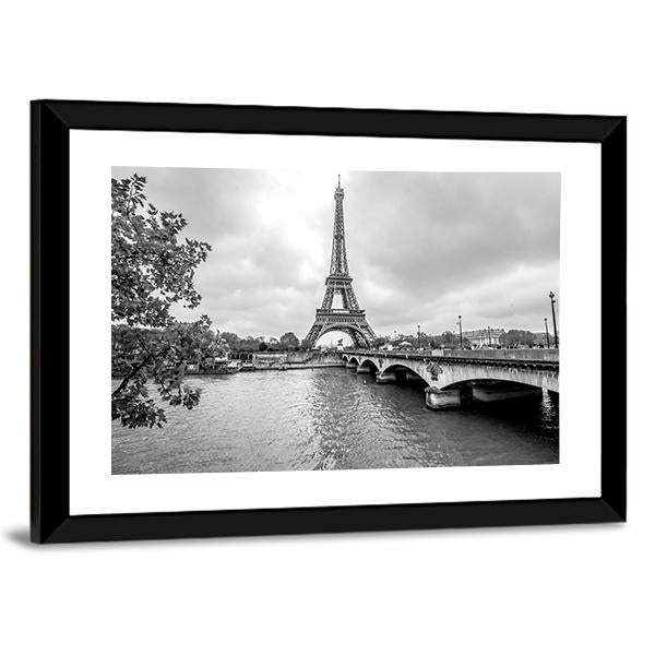 Eiffel Tower From Seine Canvas Wall Art-5 Horizontal-Gallery Wrap-22" x 12"-Tiaracle
