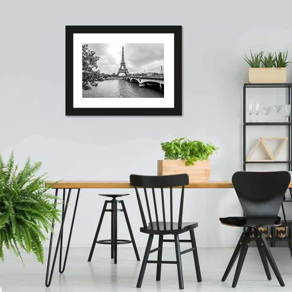 Eiffel Tower From Seine Canvas Wall Art-5 Horizontal-Gallery Wrap-22" x 12"-Tiaracle