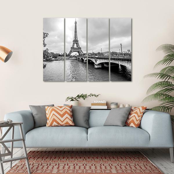 Eiffel Tower From Seine Canvas Wall Art-4 Horizontal-Gallery Wrap-34" x 24"-Tiaracle