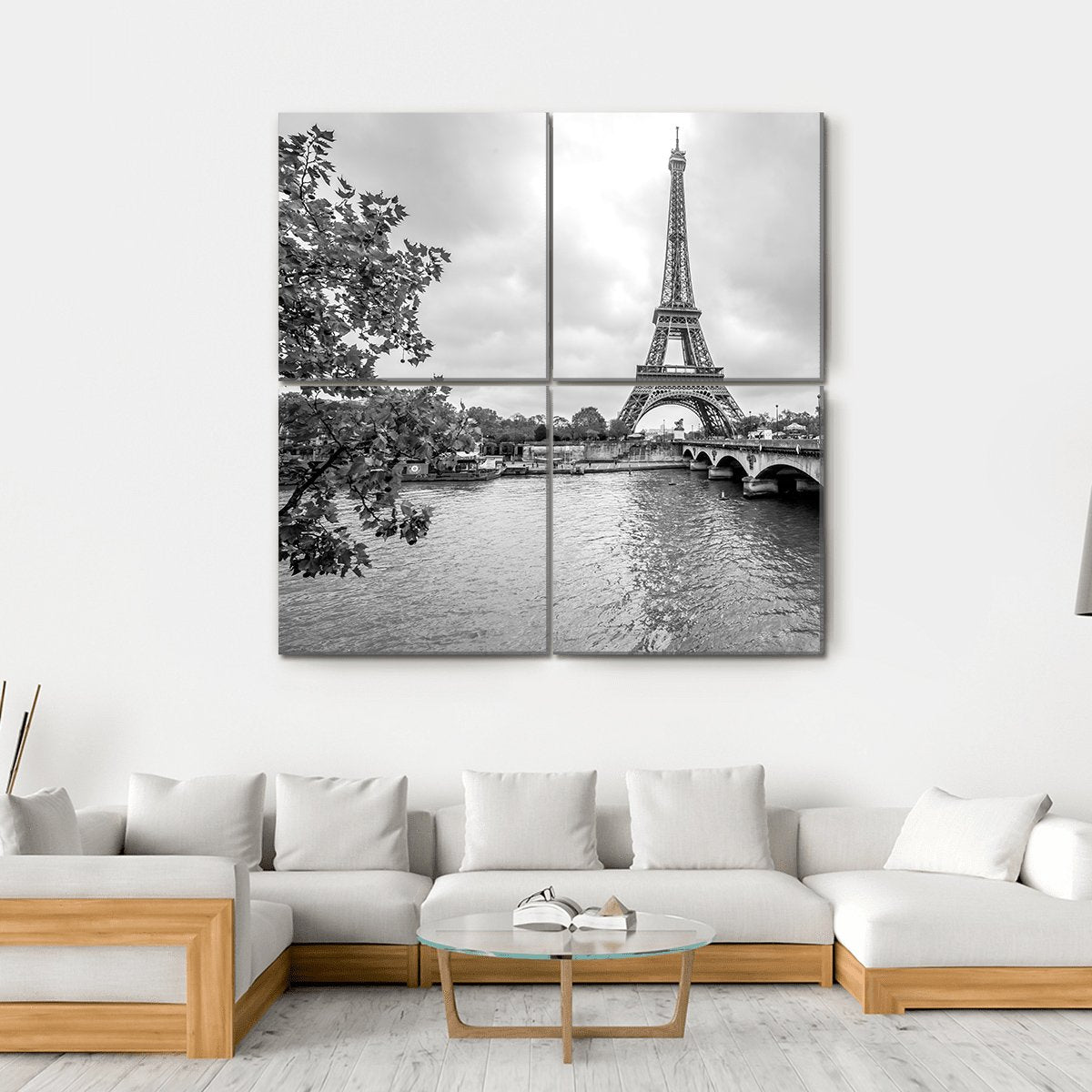 Eiffel Tower From Seine Canvas Wall Art-4 Square-Gallery Wrap-17" x 17"-Tiaracle
