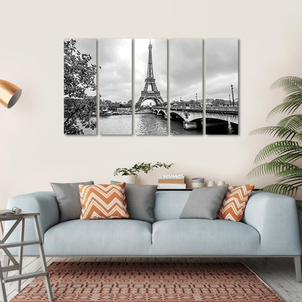Eiffel Tower From Seine Canvas Wall Art-5 Horizontal-Gallery Wrap-22" x 12"-Tiaracle