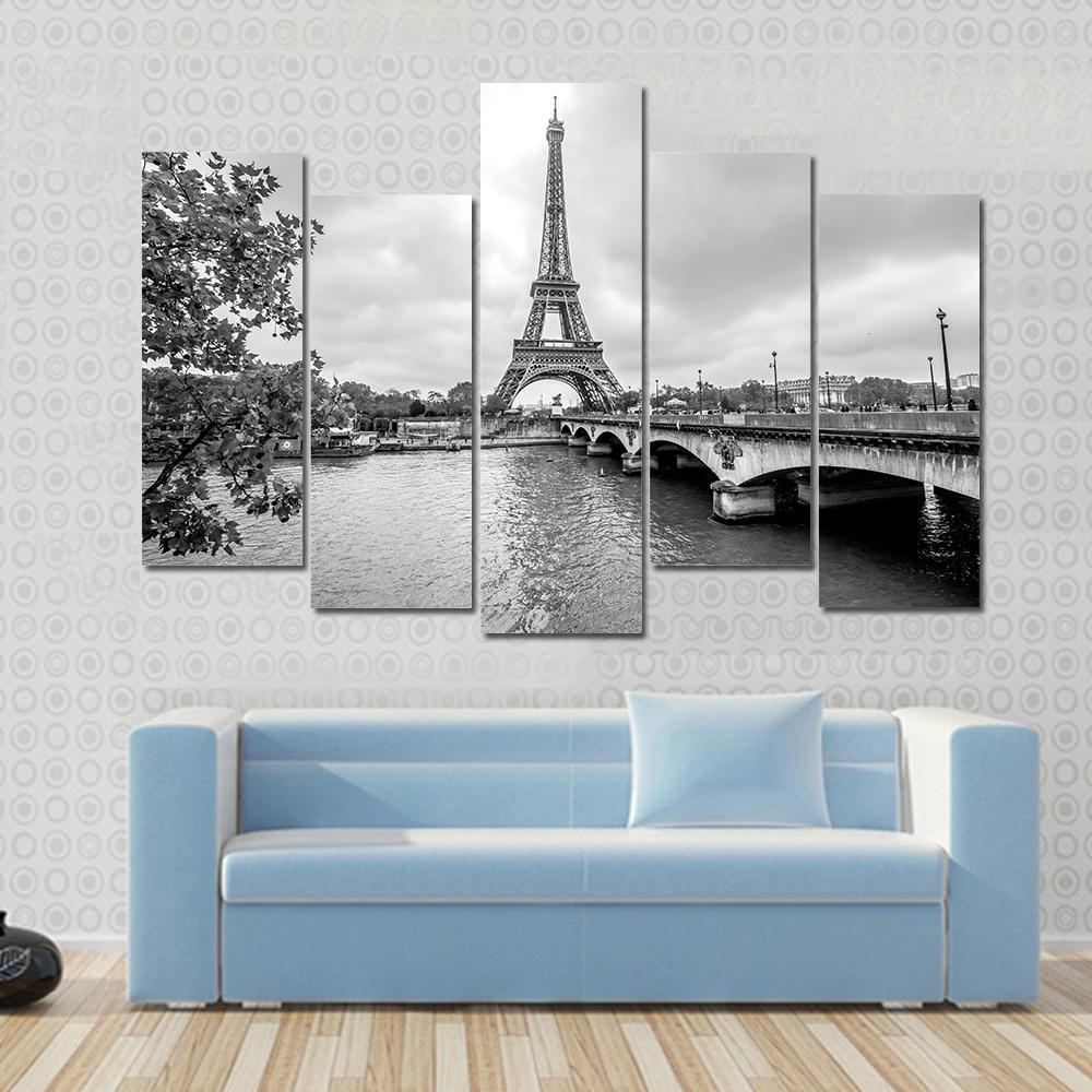 Eiffel Tower From Seine Canvas Wall Art-5 Pop-Gallery Wrap-47&quot; x 32&quot;-Tiaracle
