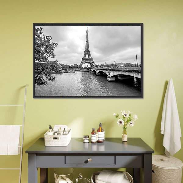 Eiffel Tower From Seine Canvas Wall Art-3 Horizontal-Gallery Wrap-25" x 16"-Tiaracle