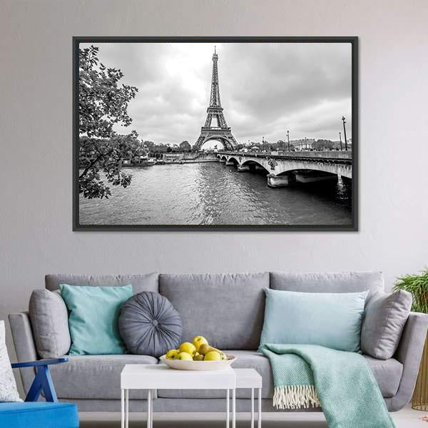 Eiffel Tower From Seine Canvas Wall Art-3 Horizontal-Gallery Wrap-25" x 16"-Tiaracle