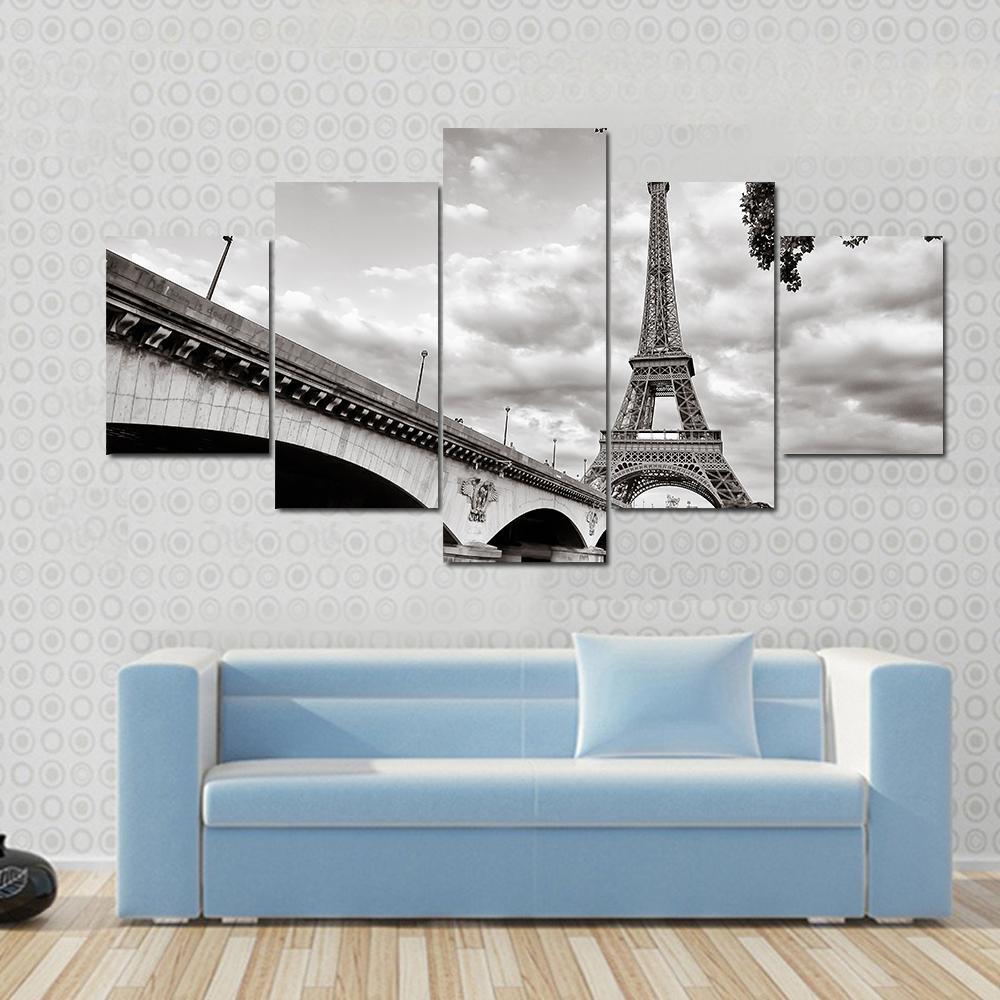 Eiffel Tower From Seine River Canvas Wall Art-4 Pop-Gallery Wrap-50" x 32"-Tiaracle