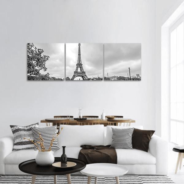 Eiffel Tower From Seine Panoramic Canvas Wall Art-3 Piece-25" x 08"-Tiaracle