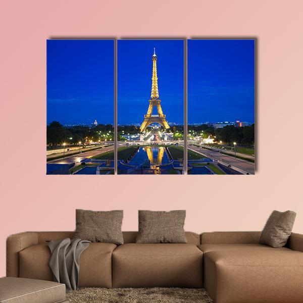 Eiffel Tower Illuminated Canvas Wall Art-3 Horizontal-Gallery Wrap-37" x 24"-Tiaracle