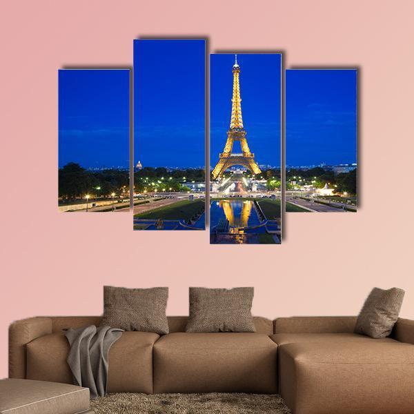 Eiffel Tower Illuminated Canvas Wall Art-4 Pop-Gallery Wrap-50" x 32"-Tiaracle
