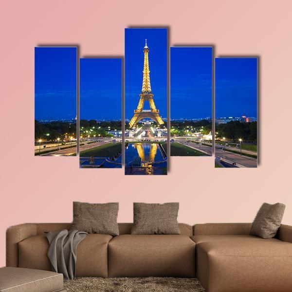 Eiffel Tower Illuminated Canvas Wall Art-5 Pop-Gallery Wrap-47" x 32"-Tiaracle