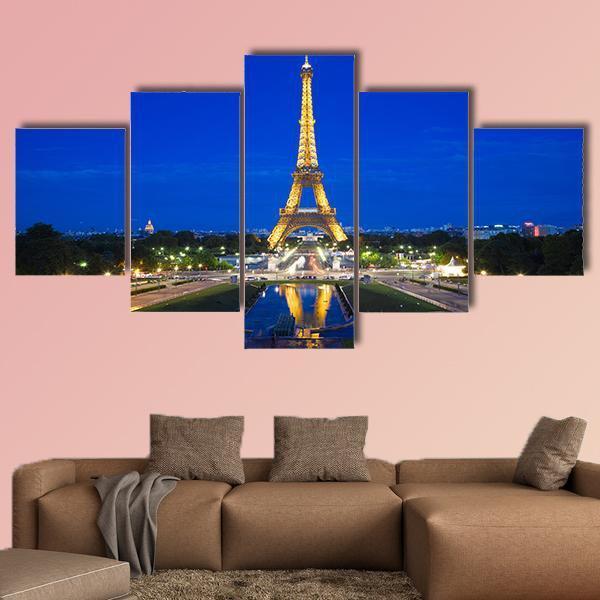 Eiffel Tower Illuminated Canvas Wall Art-5 Star-Gallery Wrap-62" x 32"-Tiaracle