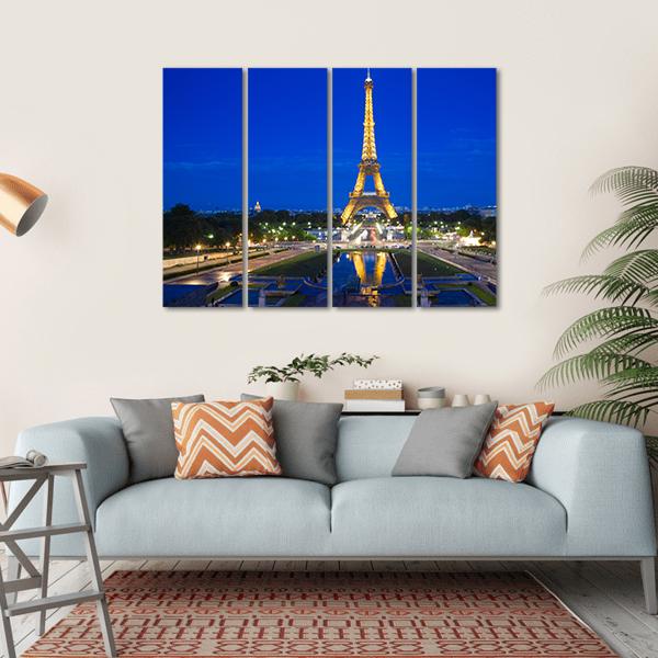 Eiffel Tower Illuminated Canvas Wall Art-4 Horizontal-Gallery Wrap-34" x 24"-Tiaracle