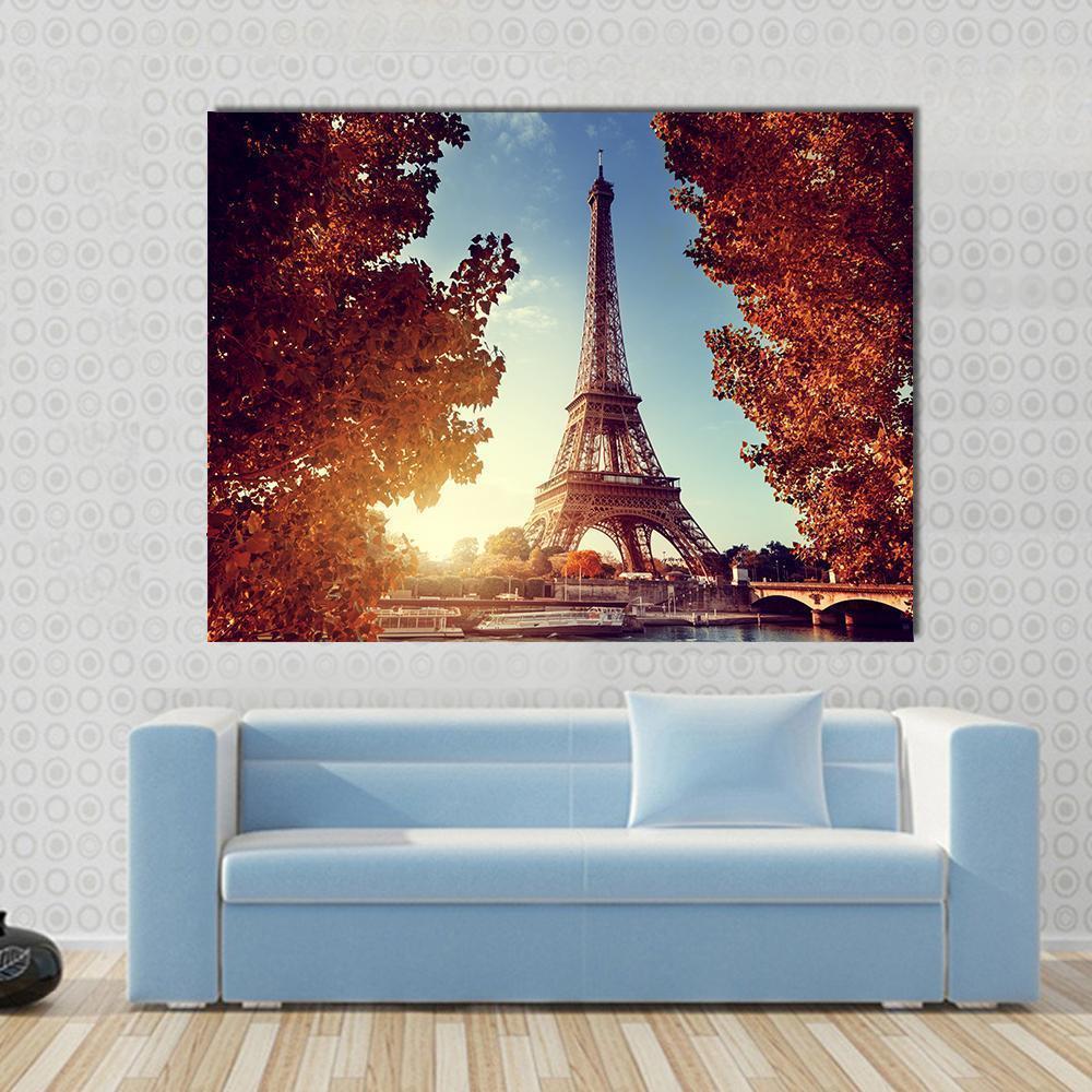 Eiffel Tower In Autumn Canvas Wall Art-4 Square-Gallery Wrap-17" x 17"-Tiaracle