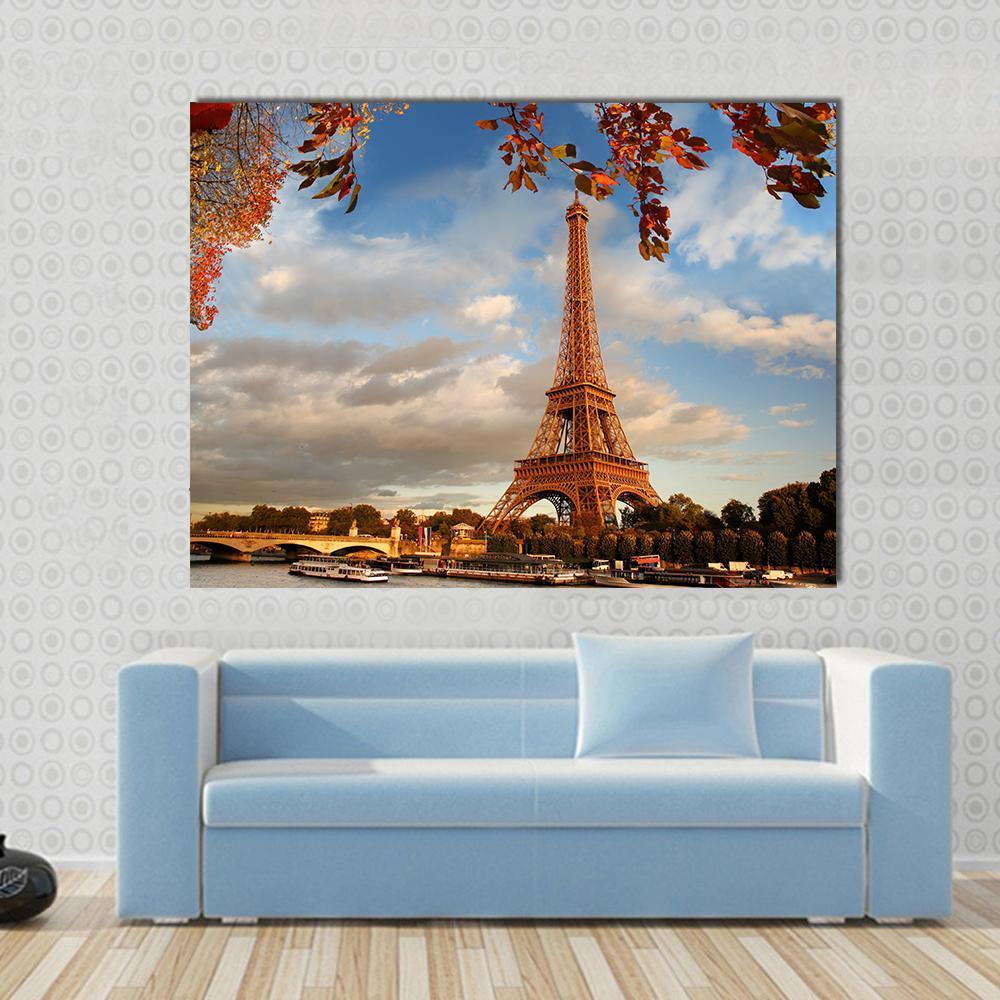 Eiffel Tower In Autumn Paris Canvas Wall Art-1 Piece-Gallery Wrap-48" x 32"-Tiaracle