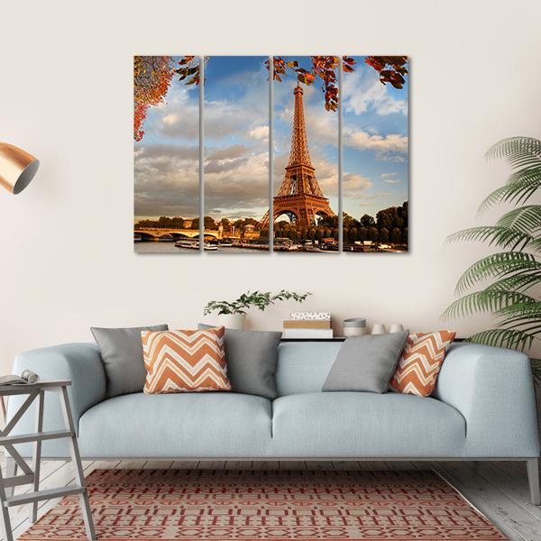 Eiffel Tower In Autumn Paris Canvas Wall Art-4 Horizontal-Gallery Wrap-34" x 24"-Tiaracle