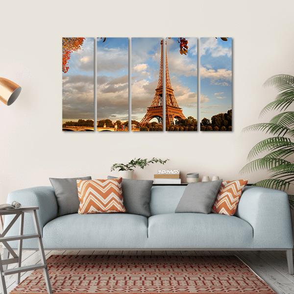 Eiffel Tower In Autumn Paris Canvas Wall Art-5 Horizontal-Gallery Wrap-22" x 12"-Tiaracle