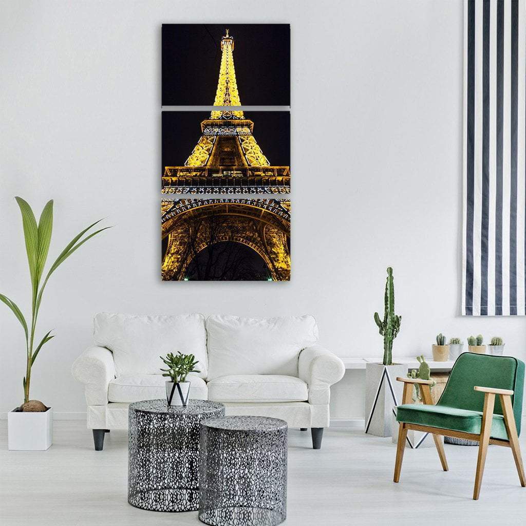 Eiffel Tower In Night Vertical Canvas Wall Art-3 Vertical-Gallery Wrap-12" x 25"-Tiaracle
