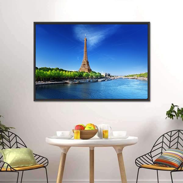 Eiffel Tower In Day Time Canvas Wall Art-1 Piece-Floating Frame-24" x 16"-Tiaracle