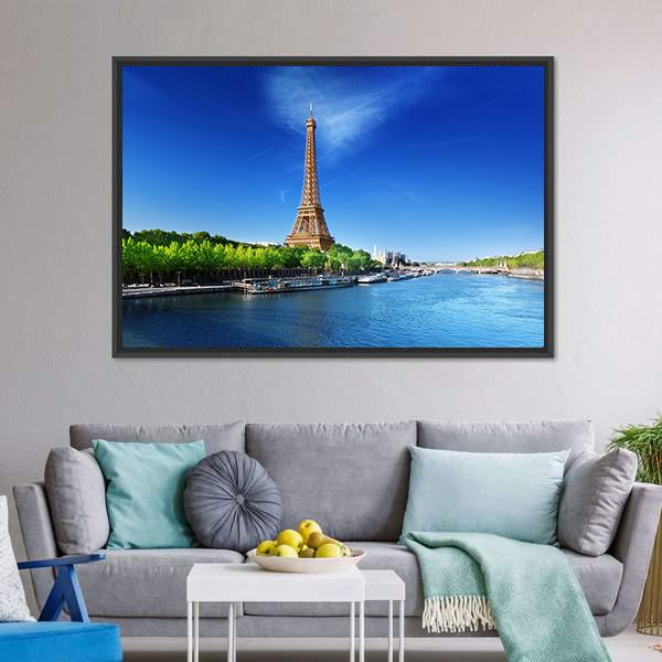 Eiffel Tower In Day Time Canvas Wall Art-3 Horizontal-Gallery Wrap-25" x 16"-Tiaracle