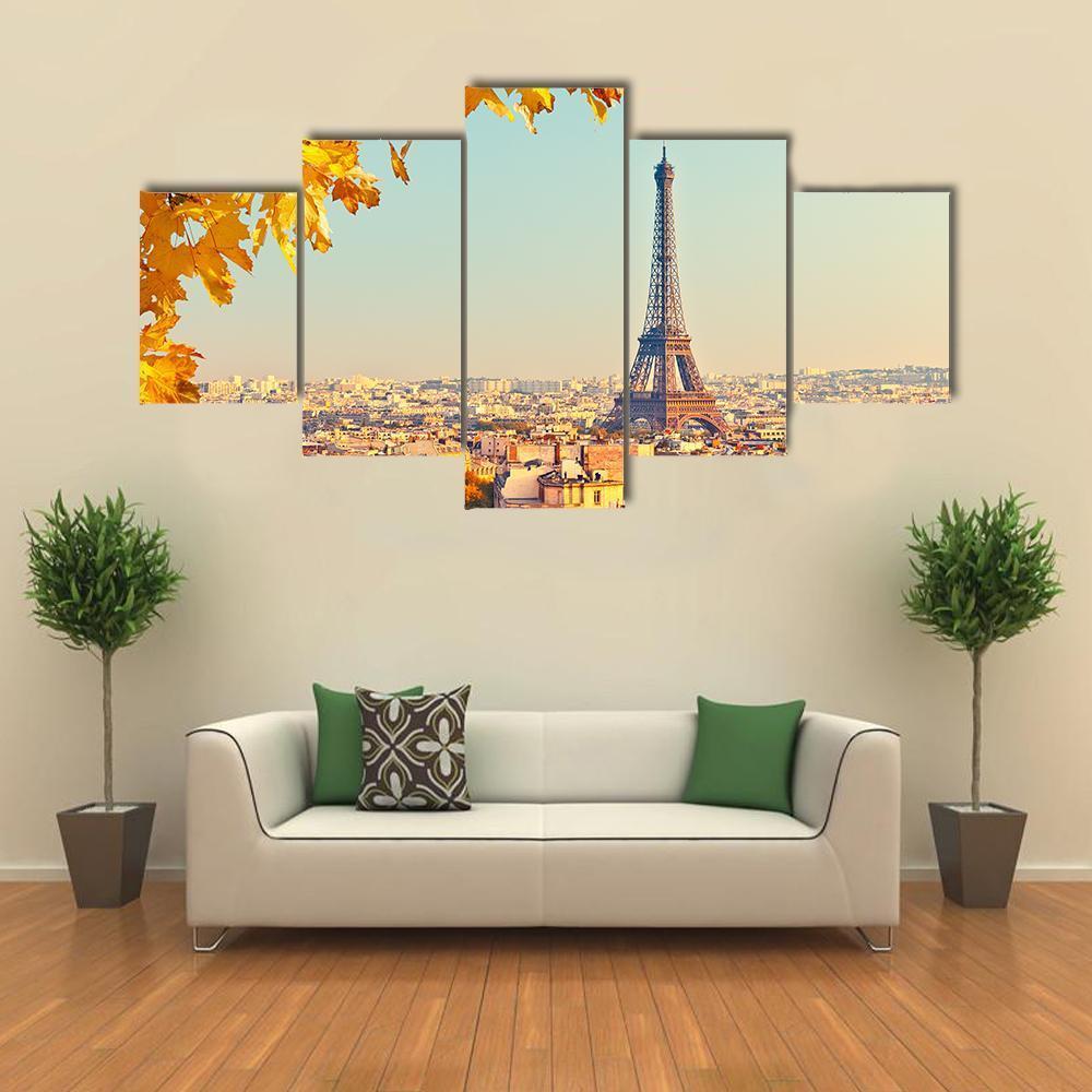 Eiffel Tower In Paris Canvas Wall Art-5 Star-Gallery Wrap-62" x 32"-Tiaracle